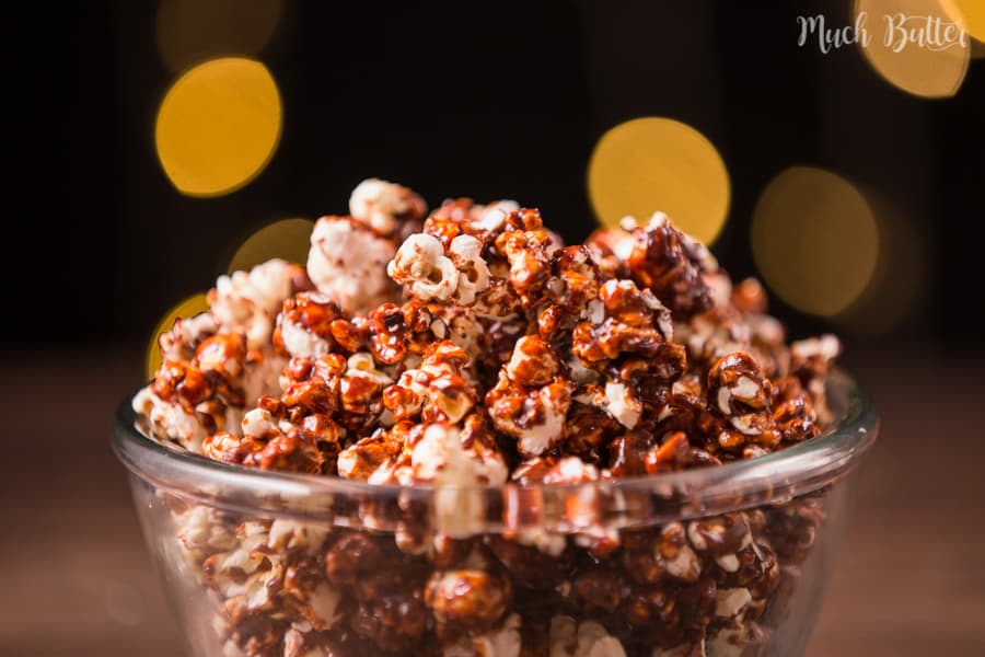 Homemade salted caramel popcorn is perfect as a companion for watching movies or just eat as it is as snack.