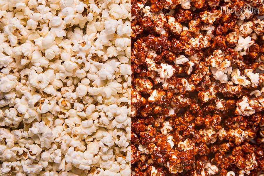 Homemade salted caramel popcorn is perfect as a companion for watching movies or just eat as it is as snack.