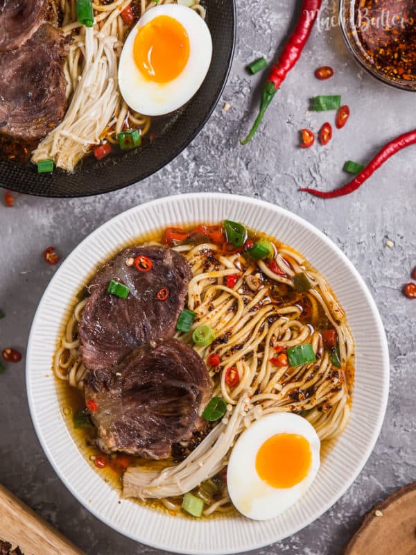 Spicy Beef Chashu Ramen Noodles with Pressure Cooker Much Butter