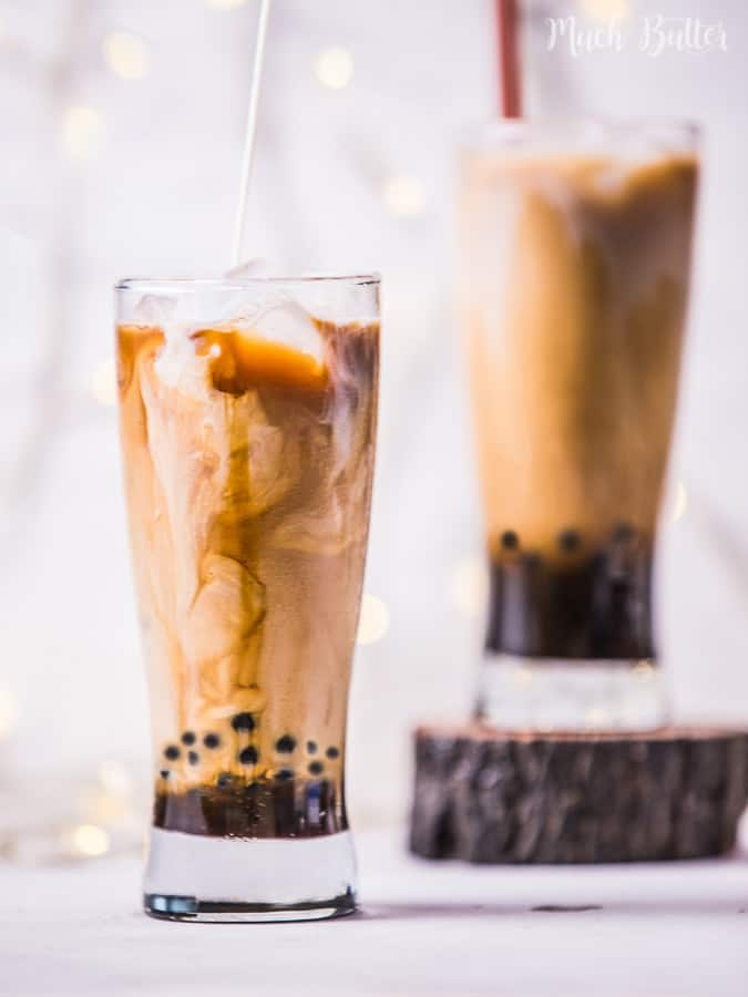 Are you a coffee lover? Do you want drink coffee milk with chewy texture in it? You can trying this recipe at home. Try this simple boba pearl coffee milk, which is consist of coffee, milk, palm sugar syrup, and boba pearls in it.