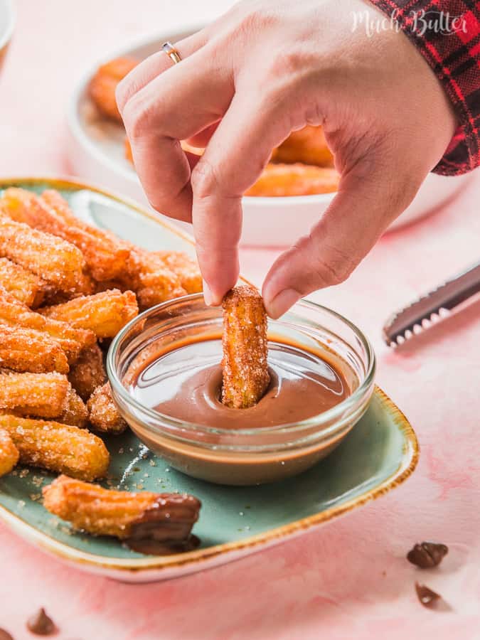 Cinnamon churro bites with chocolate sauce for great snack or dessert. Delicious and heart warming treats for you to enjoy.