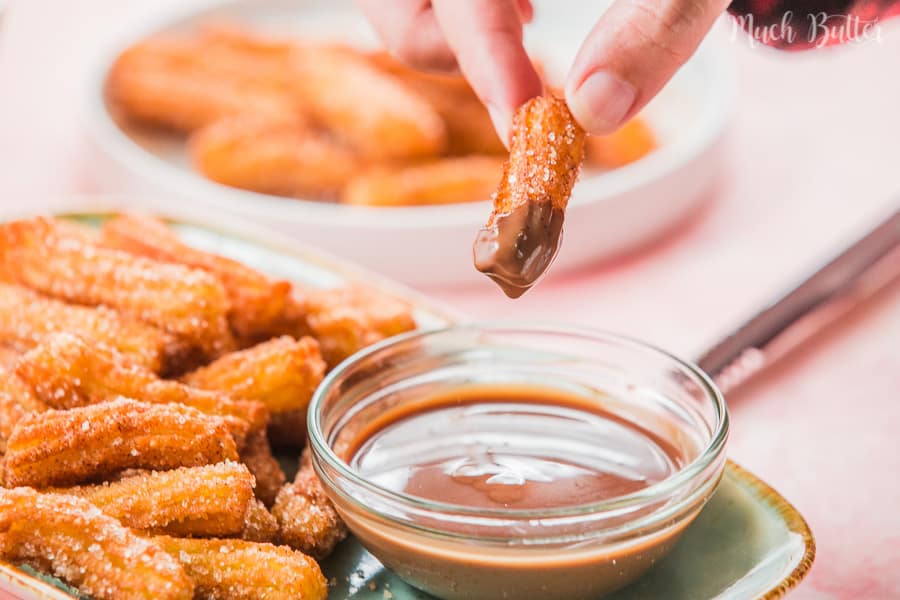 Cinnamon churro bites with chocolate sauce for great snack or dessert. Delicious and heart warming treats for you to enjoy.