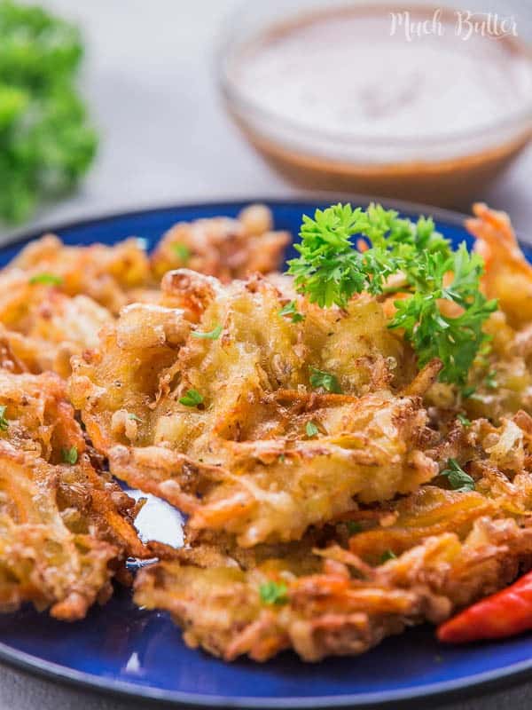 Crispy vegetable fritters or bakwan is one of famous street food snacks in Indonesia. It's often served with green bird's eye chili or sweet and savory peanut sauce. Bakwan is also vegan.