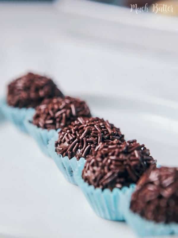 Almond and chocolate brigadeiro is Brazilian dessert that popular on kids birthdays. It's very simple to make and less than 5 ingredients.