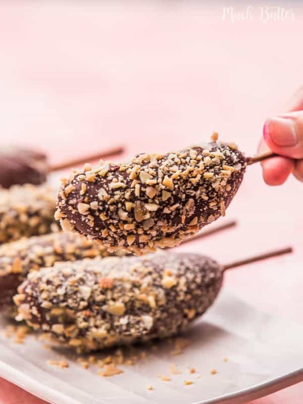 Almond chocolate frozen banana is simple and easy dessert. It's healthier popsicle alternative. And also perfect for kids.