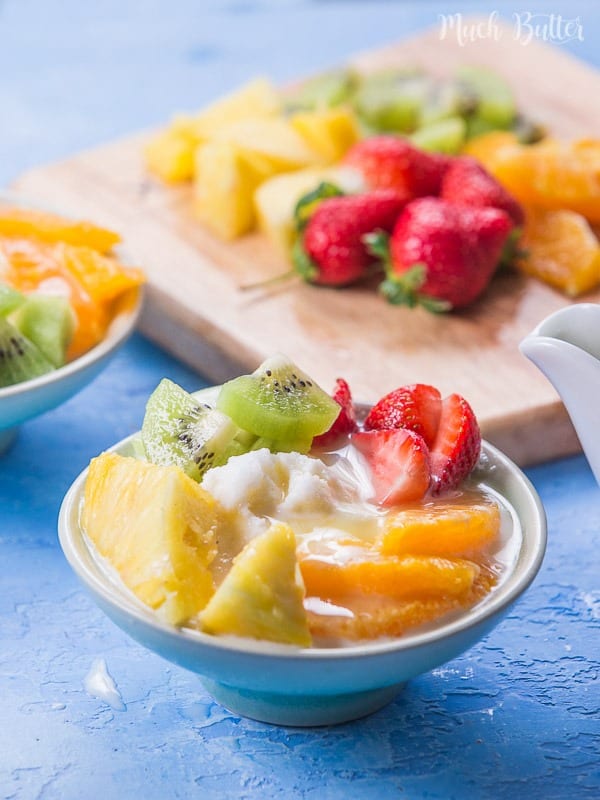 Fruits shaved ice milk is refreshing yet creamy summer dessert. Inspired by Korean dessert (bingsu), it's easy to make at home.