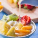 Fruits shaved ice milk is refreshing yet creamy summer dessert. Inspired by Korean dessert (bingsu), it's easy to make at home.