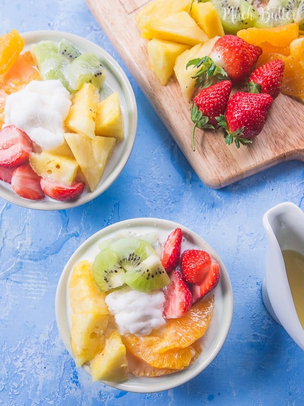 Fruits shaved ice milk is refreshing yet creamy summer dessert. Inspired by Korean dessert (bingsu), it's easy to make at home.