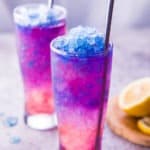 Magic galaxy squash is frozen butterfly pea flower tea and rosella tea mixed with lime lemon soda. Perfect for hot summer!
