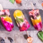 Rainbow fruit popsicles are great sweet dessert for the hot weather. You can taste various fruits in one stick. It's also great for healthy children snack.