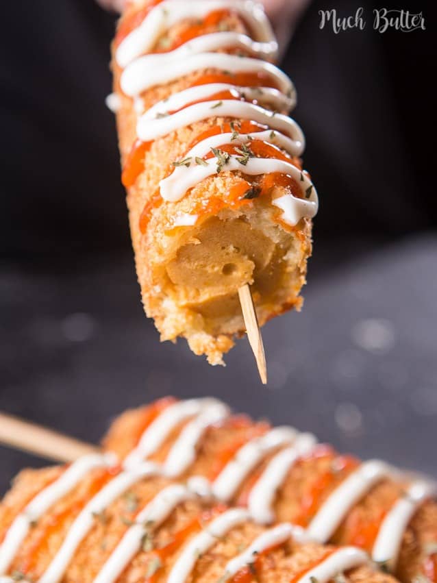 Corn dog is a sausage on a stick that coated in a thick layer of batter and breadcrumbs. It is great for appetizer and afternoon snacks.