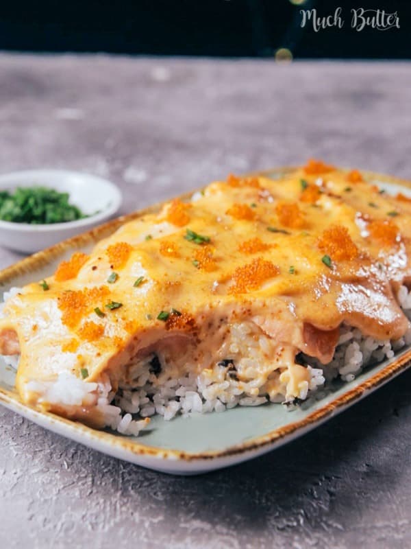 Tobiko salmon mayo rice is a delicious savory dish for seafood lovers. It tastes like you are in the ocean, the sauce is smooth like butter.