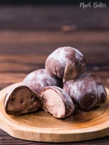Chocolate mochi ice cream is a new way to enjoy ice cream. It’s come from Japan and really fun to enjoy biting into it. Chewy and cold dessert.