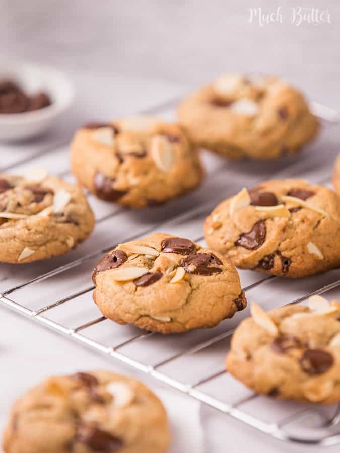 Almond chocolate chips cookies are classic chocolate chips cookies with the addition of crispy thinly toasted almond. Soft and chewy, but also crunchy from almonds! Great dessert and snack accompanied with cold milk.