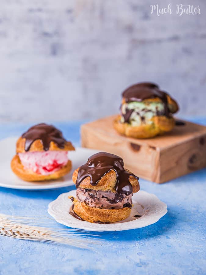 Ice Cream Profiteroles is a filled French choux pastry ball with a filling of ice cream. It’s melty, crunchy, sweet, and savory at the same time!