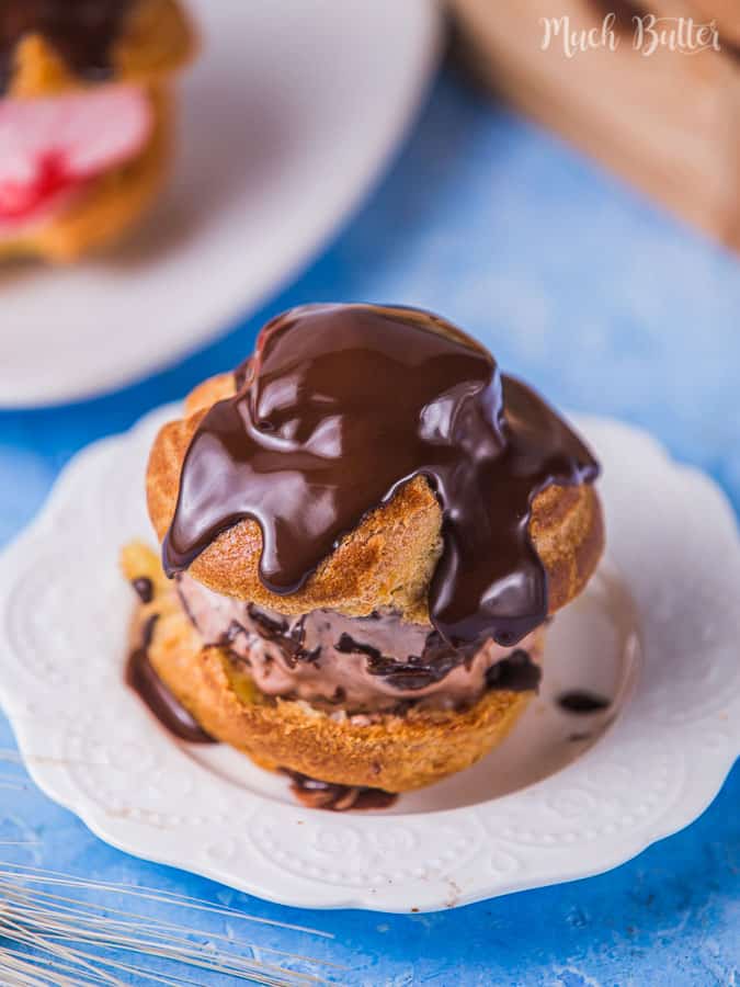 Ice Cream Profiteroles is a filled French choux pastry ball with a filling of ice cream. It’s melty, crunchy, sweet, and savory at the same time!