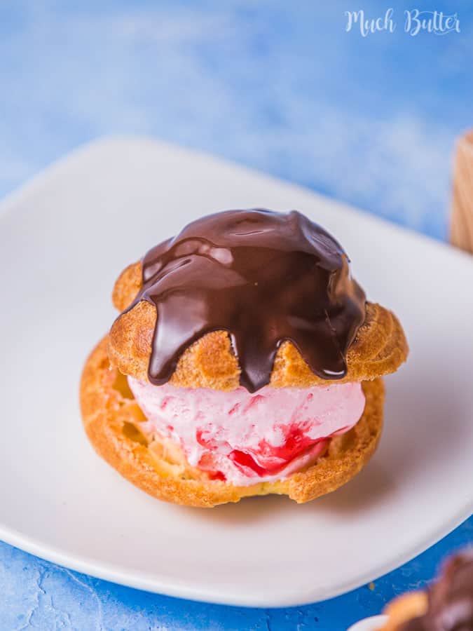 Ice Cream Profiteroles is a filled French choux pastry ball with a filling of ice cream. It's melty, crunchy, sweet, and savory at the same time!