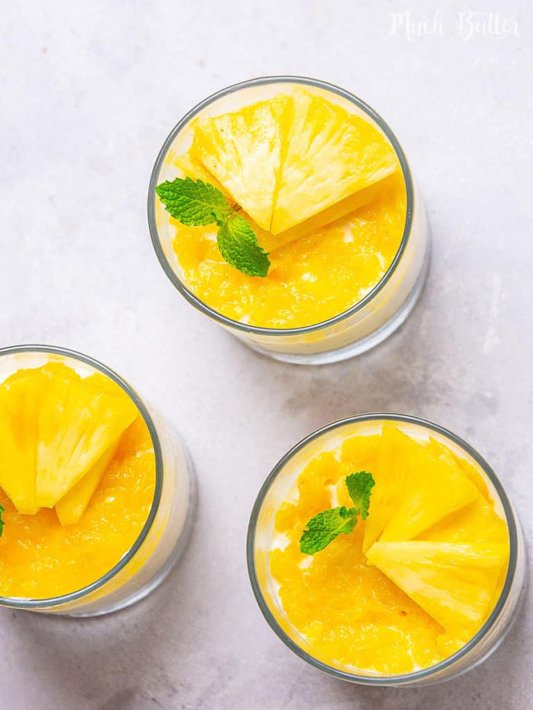 Easy no-bake pineapple cheesecake. for summer vibes dessert. It is a delicious and simple tropical dessert. Creamy cheesecake and fresh pineapple with crunchy crumbles will freshen your day!