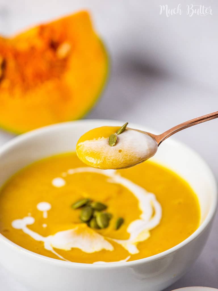 Classic, creamy and light pumpkin soup to comfort in winter or fall season. Simple vegan soup with fresh pumpkin, cinnamon, nutmeg, clove, and coconut cream. Don't keep your family waiting for a flavorful, simmer, and smooth appetizer.