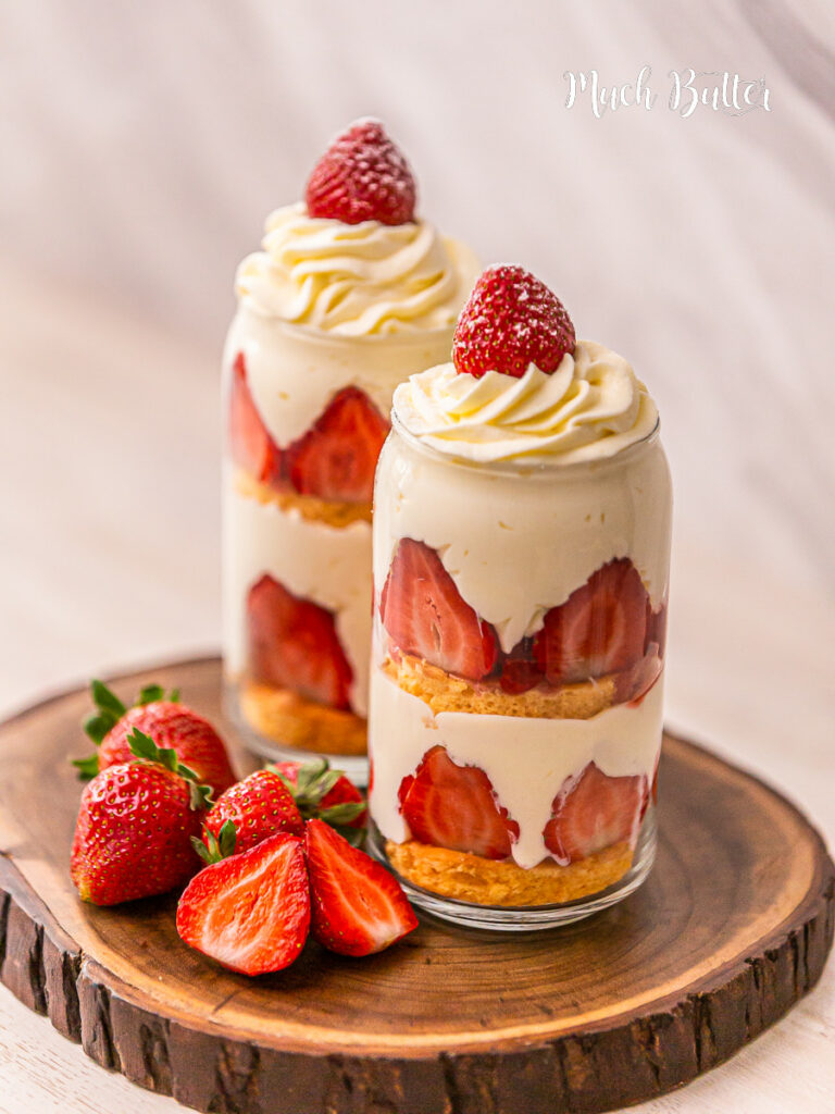 Strawberry shortcake in a glass for pleasing your perfect summertime! It's made with fresh strawberries, whipped cream, and a sweet fluffy shortcake, all layered in a glass.