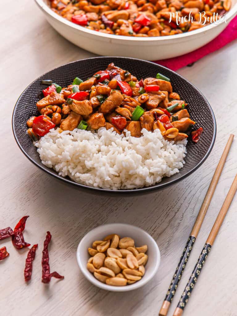 Making Chinese Kung Pao Chicken has never been this easy.  a spicy symphony of tender chicken, crunchy peanuts, and vibrant veggies on warm rice. 