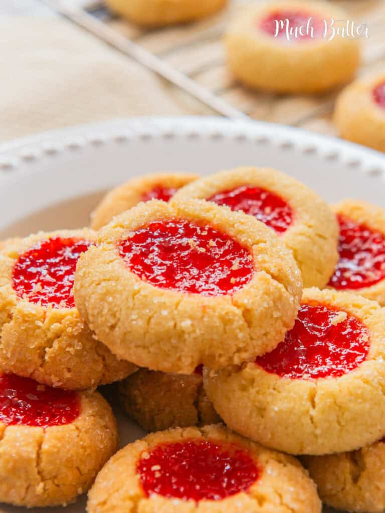 These thumbprint cookies are classic Christmas cookies but can be enjoyed any time of the year. Add a pop of color with this strawberry jam!