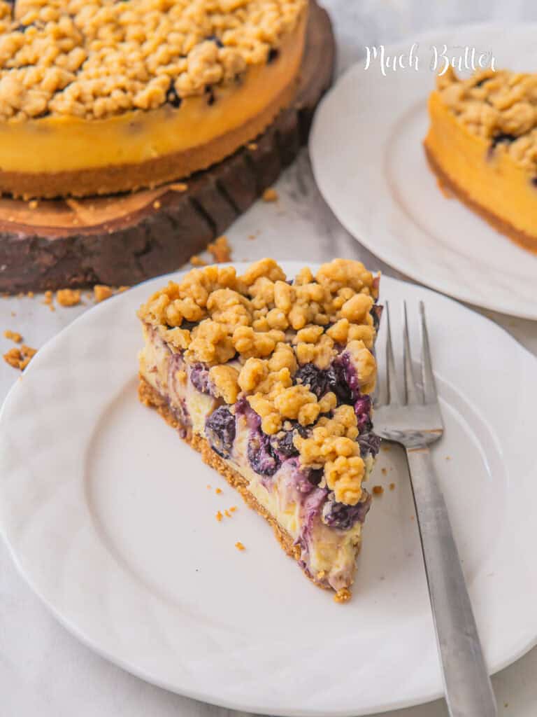 Blueberry Crumble Cheesecake is delicious dessert combo of crumble crusty and blueberry cheesecake. This dessert is a heavenly treat for any occasion.