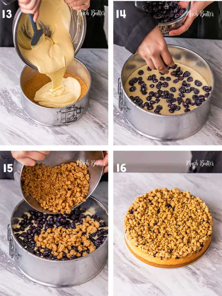 Blueberry Crumble Cheesecake is delicious dessert combo of crumble crusty and blueberry cheesecake. This dessert is a heavenly treat for any occasion.