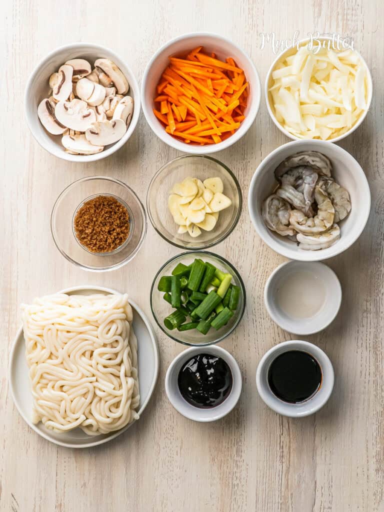 This delicious Yaki udon or Japanese stir-fried udon noodle recipe is ready in 15 minutes! You mix udon, shrimp, and vegetables in savory sauce!