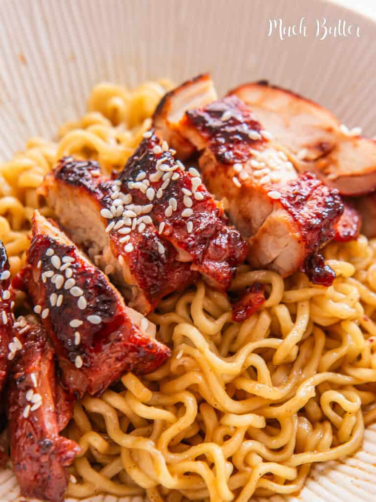 Easy Char Siu Chicken with Noodles! Juicy marinated chicken & flavorful noodle broth make this a crowd-pleasing dish. perfect for any night!