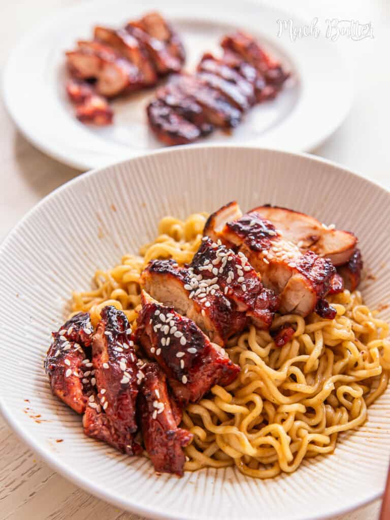 Easy Char Siu Chicken with Noodles! Juicy marinated chicken & flavorful noodle broth make this a crowd-pleasing dish. perfect for any night!