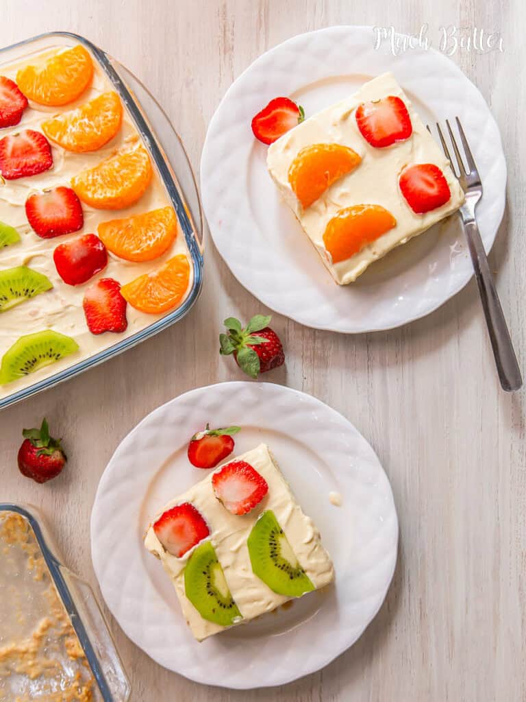 Tres Leches Cake goodness! Made with soft, buttery vanilla cake soaked in a three milks and topped with whipping cream and seasonal fruits!