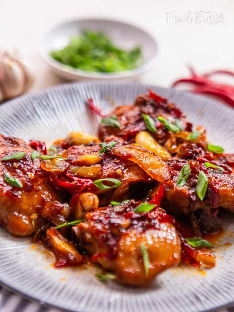 Stir-fry Chicken with Chili Bean Sauce is a main course with a combination of chicken, savory chili bean sauce, and various spices.