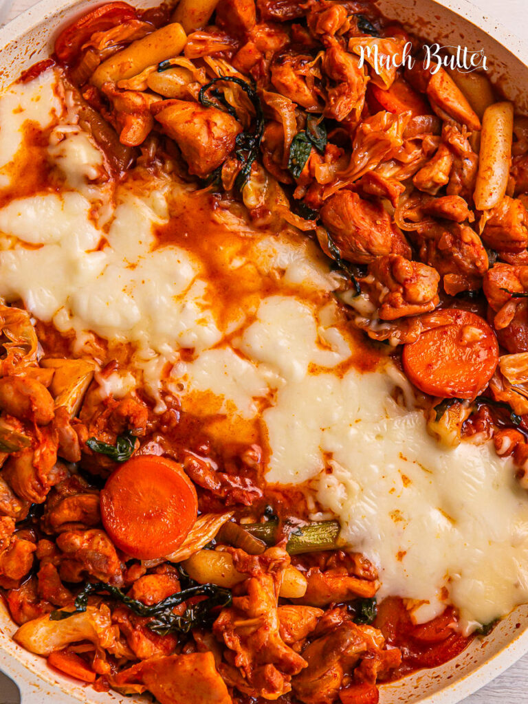 Discover Cheese Dakgalbi or Korean Spicy Chicken Stir Fry with the perfect balance of spicy, savory, and cheesy in one pan with this recipe!